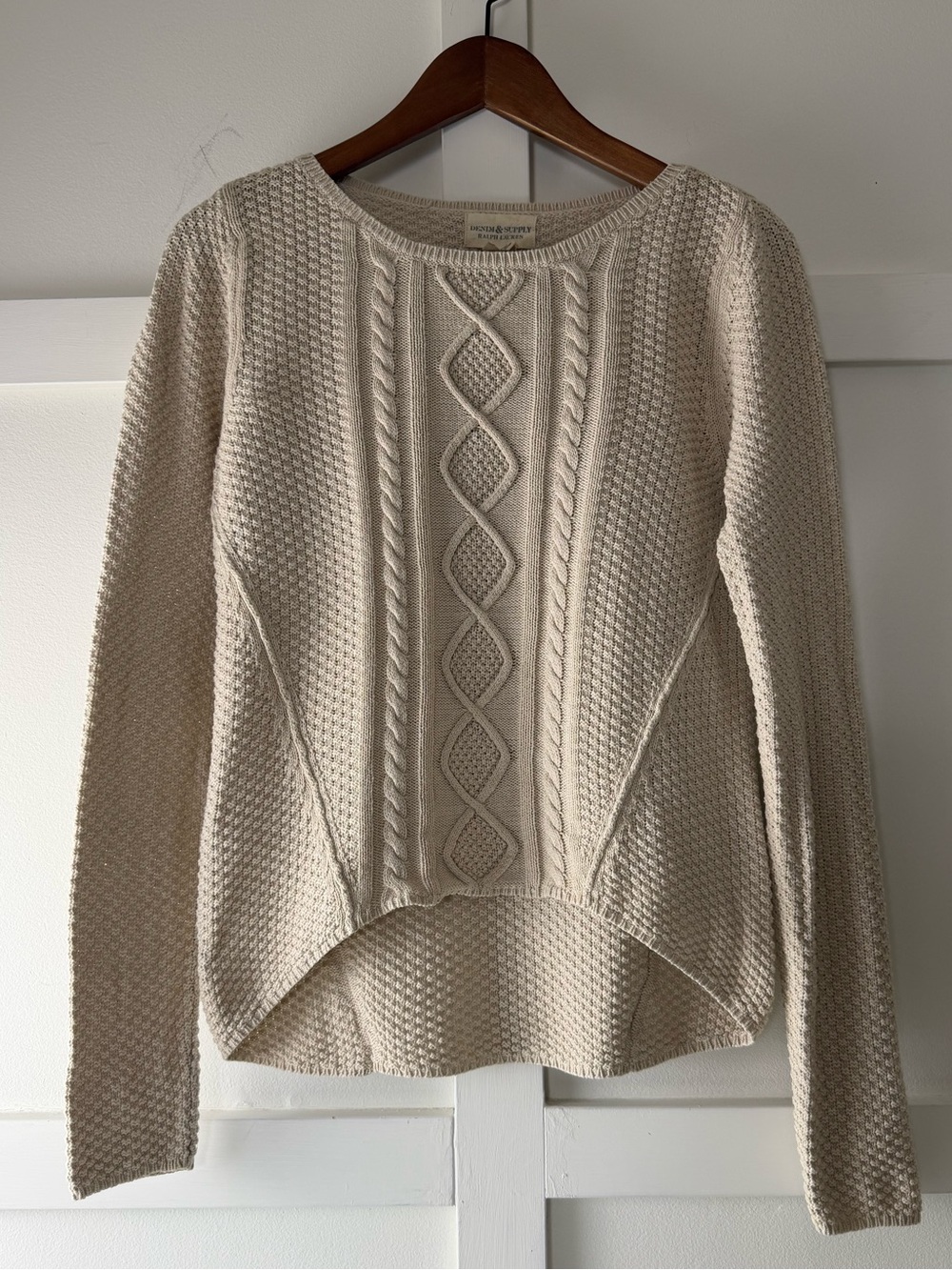 Ralph Lauren for Denim & Supply Oatmeal Cotton Cable Knit High Low Sweater S